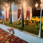 Wedding mandap decorated with lights at Garden of 7 Senses